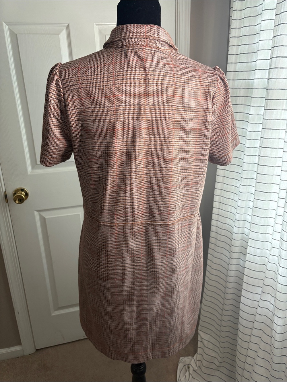 LOFT Brown and Rust Plaid Short Sleeve Button Dress - Picture 10 of 13